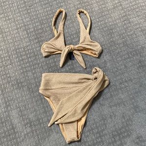 Beach riot bikini.  Gold sparkles. High waisted bottoms in brand new condition.